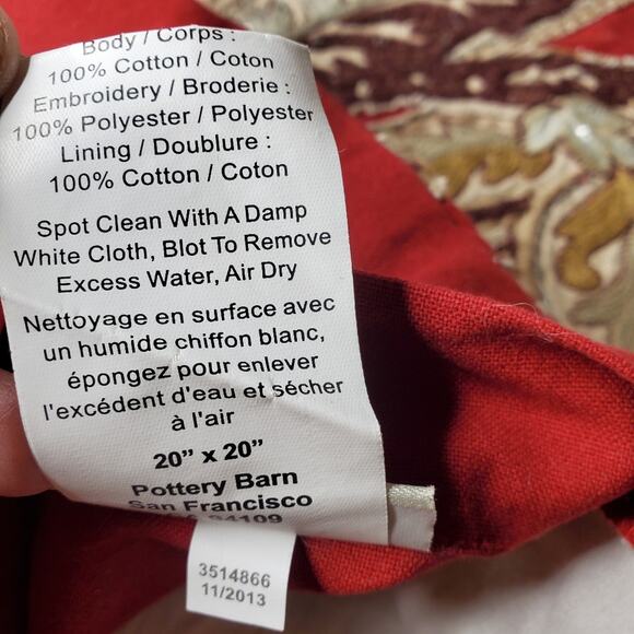 Pottery Barn set of 2 well made floral applica throw pillow red fall theme cover - Picture 10 of 11